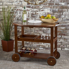 Load image into Gallery viewer, Wood And Aluminum Bar Cart With 2 Shelves - Oak / Silver
