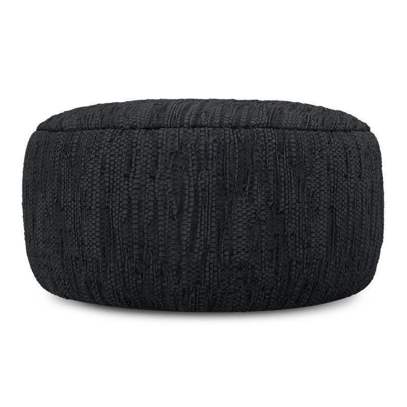 30" Leather Round Pouf Ottoman - Black