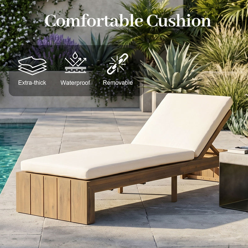 Adjustable Outdoor Chaise Lounge Patio Recliner - Beige / Light Teak