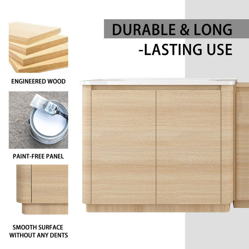 92" Freestanding Bathroom Vanity With Sink, 1 Small Storage Cabinet, Soft Close Door - Ameican White Oak