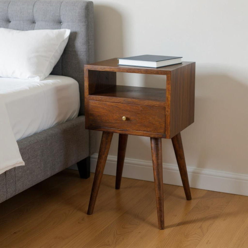 22" Modern Solid Wood Square One Drawer Nightstand - Chestnut