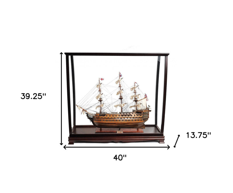 Hand Painted HMS Victory Large Table Top Display Model Boat - Brown