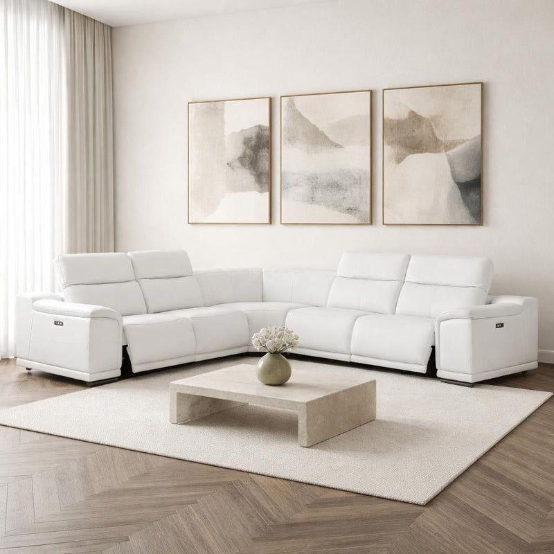 Leather Modular L Shaped Five Piece Corner Sectional - White