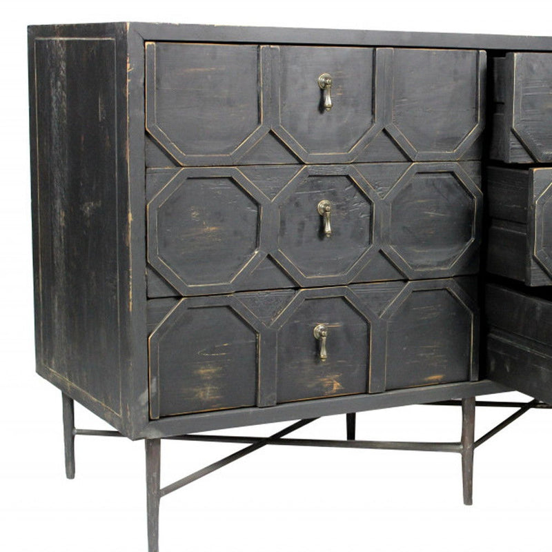 Wood Six Drawer Double Dresser - Dark Brown