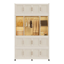 Load image into Gallery viewer, Portable Wardrobe Closet Storage Organizer With 17 Magnetic Doors, 17 Cubes, Hanging Rod &amp; 6 Hangers - Creamy White
