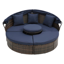 Load image into Gallery viewer, Hot Sale KD Rattan Round Lounge With Canopy Bali Canopy Bed Outdoor, Wicker Outdoor Sofa Bed with lift coffee table
