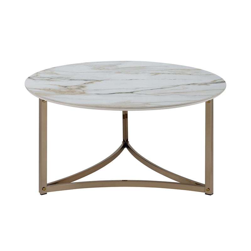 Sintered Stone Steel Round Frame Coffee Table - White / Champagne