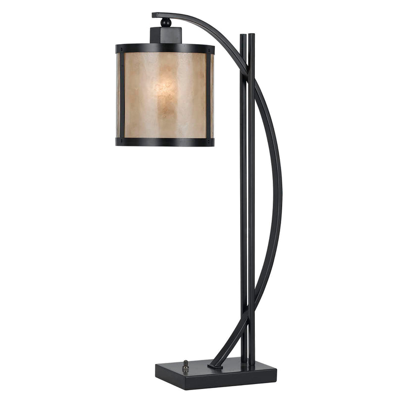 Metal Lantern Table Lamp With White Drum Shade - Black