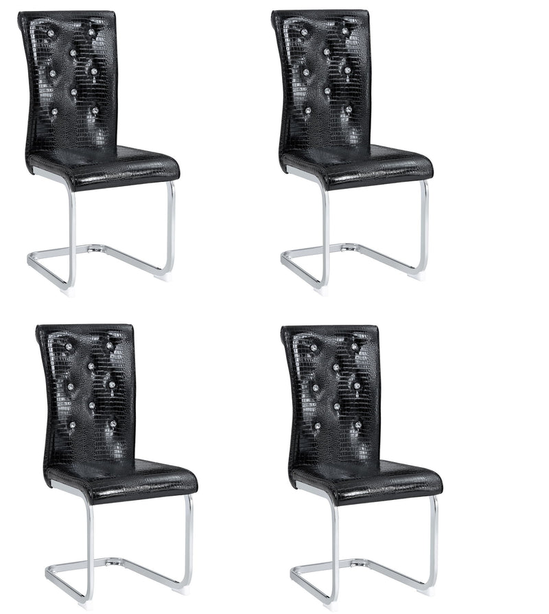Faux Leather Metal Dining Side Chairs (Set of 4) - Black / Silver