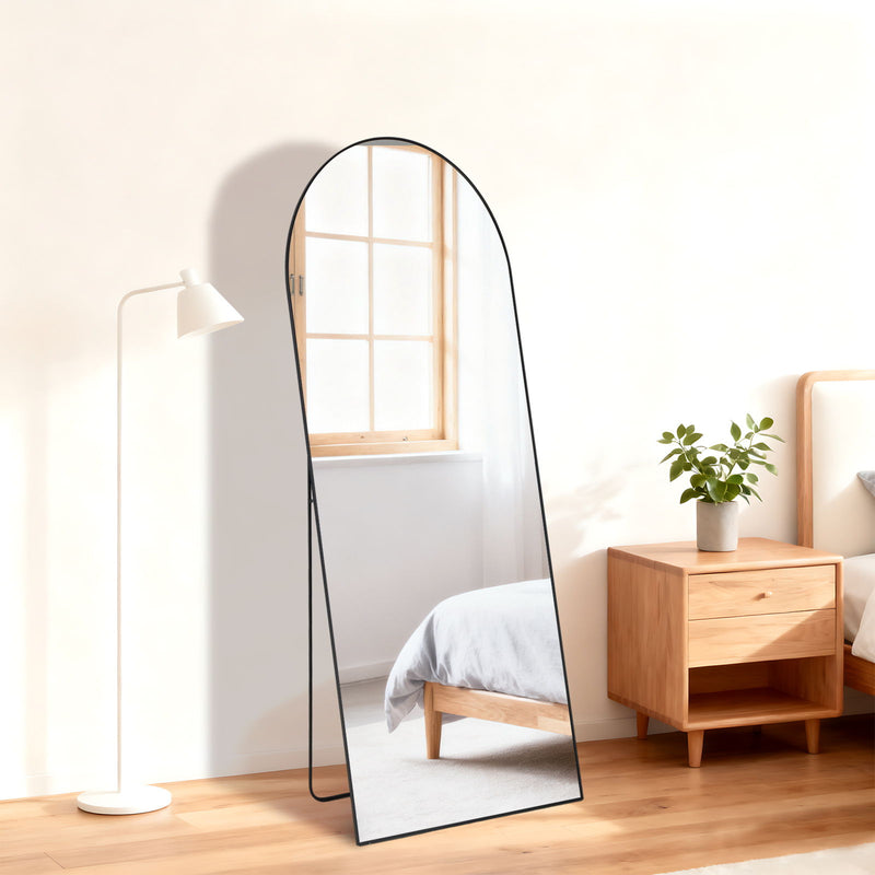 56" Aluminum Arch Freestanding Framed Standing Mirror - Black