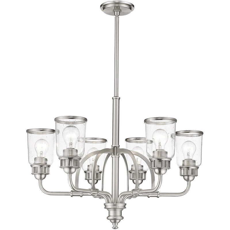 27'' Six Light Metal Dimmable Chandelier With Shades - Nickel / Clear