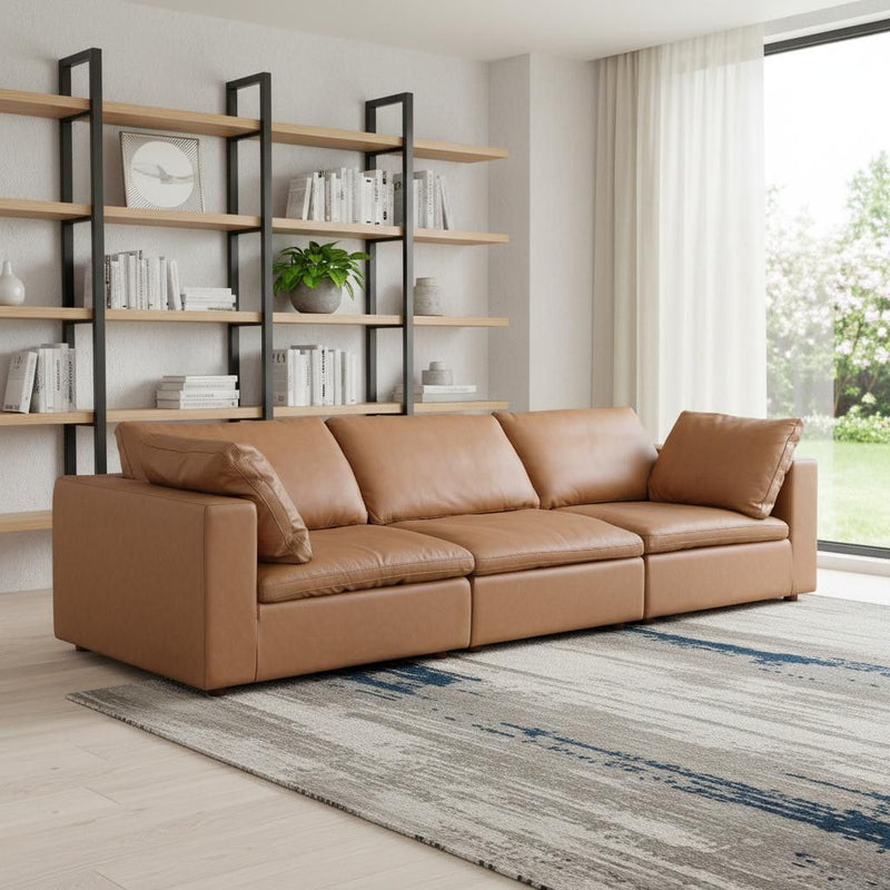 Top Grain Leather Reclining Solid Wood Sofa - Chestnut