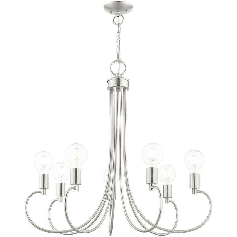 28" Seven Light Dimmable Chandelier With Shades - Nickel