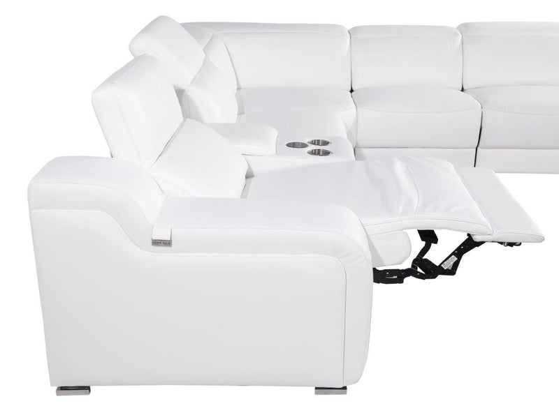 Italian leather 3 power reclining seats L shaped Seven Piece Corner Sectional With Console - White