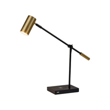 Load image into Gallery viewer, 22" Metal Swing Arm LED Desk Lamp With USB And Antiqued Gold Cylinder Shade - Black
