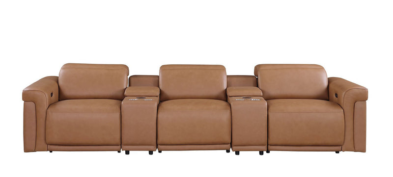 Top Grain Leather Reclining Metal USB Sofa (720366) - Chestnut