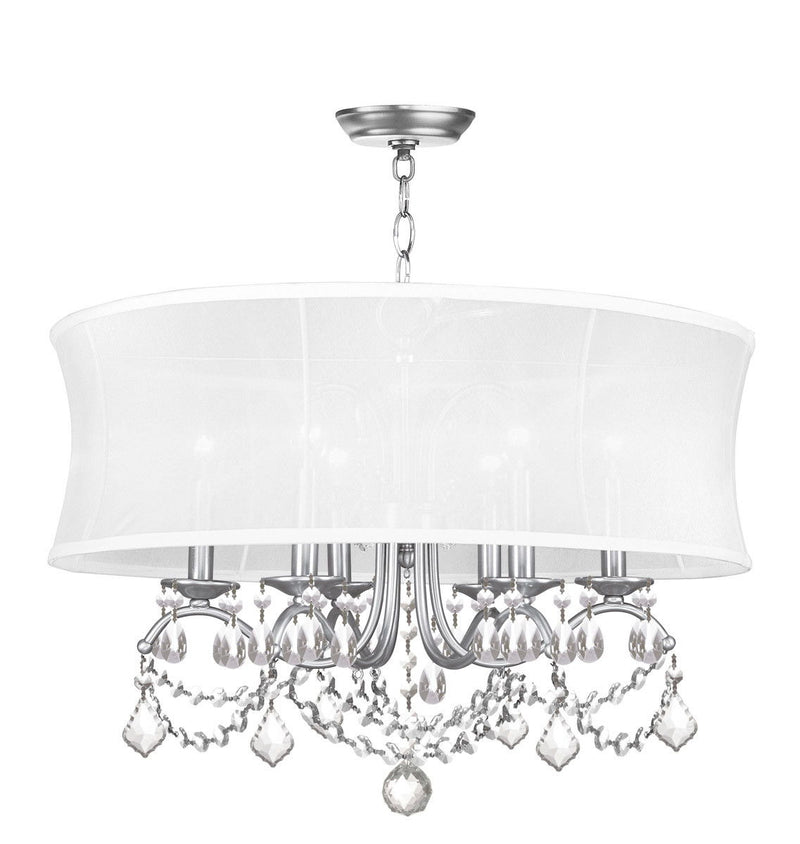 21" Six Light Dimmable Chandelier With Shades - Nickel