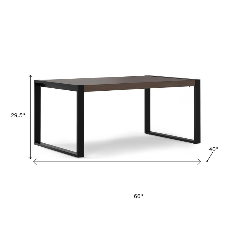 66" Solid Wood Iron Frame Base Dining Table - Gray / Black
