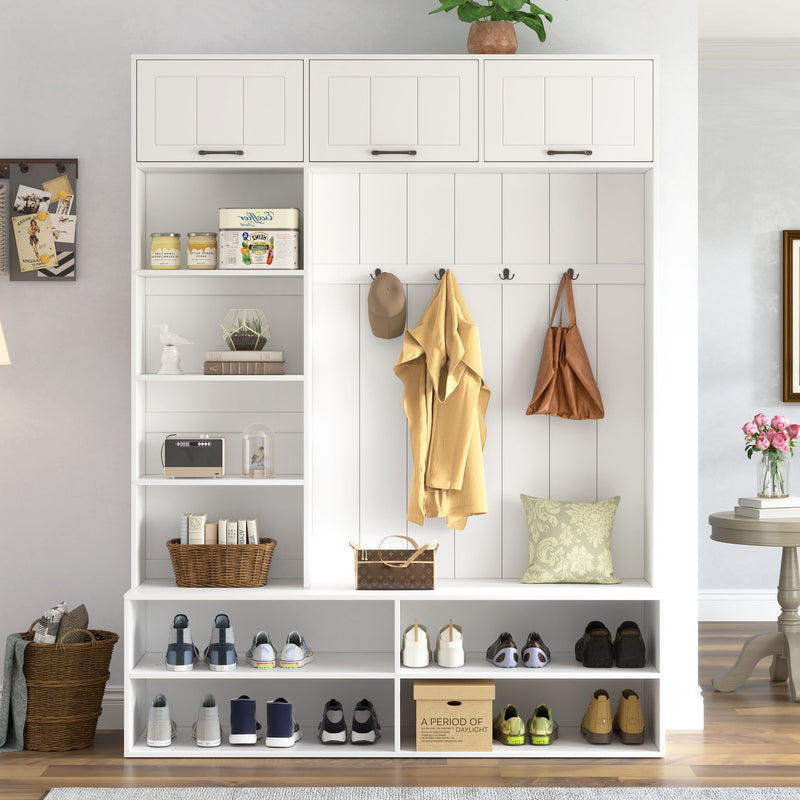Farmhouse Hall Tree & Bench And Shoe Storage