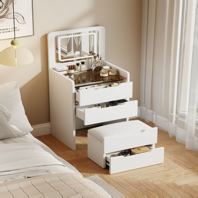 3 In 1 Vanity Desk With Flip Top Mirror, Compact Makeup Table With Glass Top And 3 Drawers For Bedroom - White