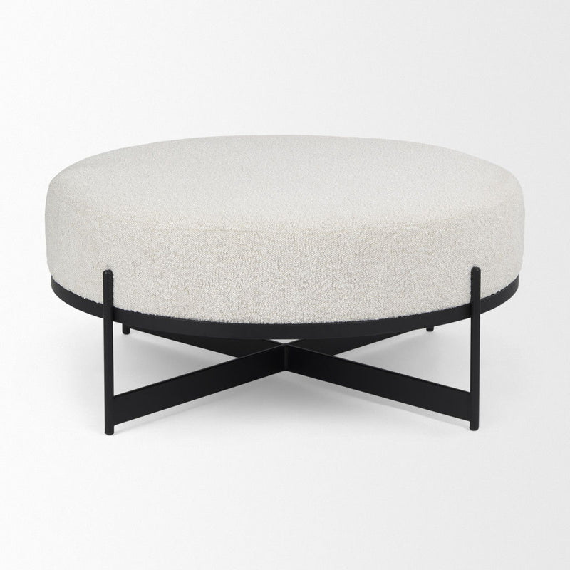 Fabric Round Pouf Ottoman (730854) - Cream / Black