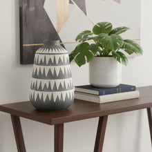 Load image into Gallery viewer, Geometric Cylinder Table Vase - Gray / Ivory
