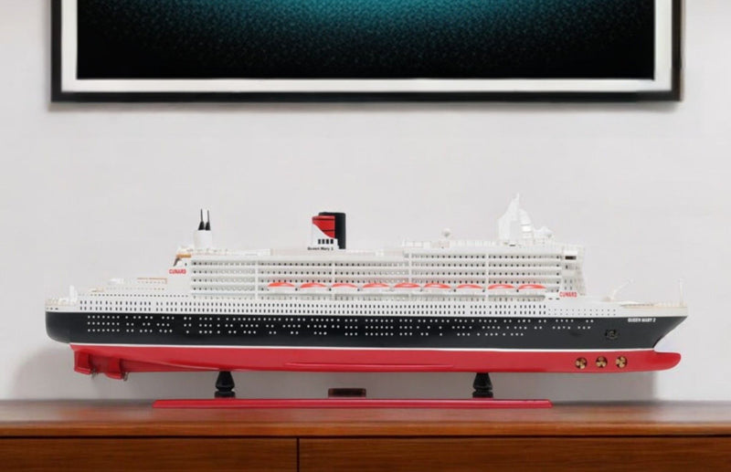 RMS Queen Mary II Large Boat Hand Painted Decorative Boat - Black / Red