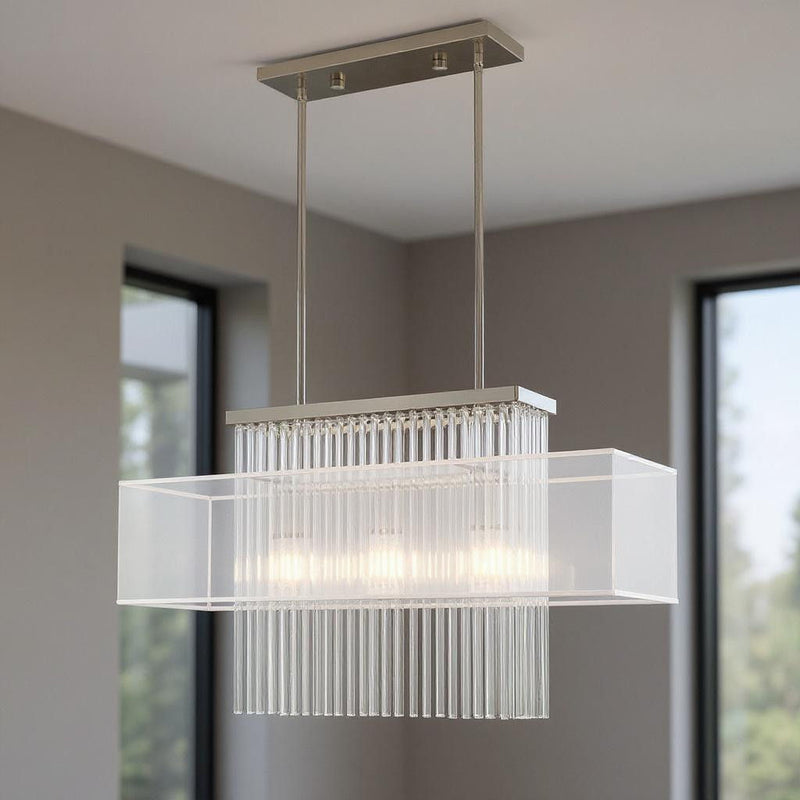 26" Three Light Dimmable Chandelier With Shades - Nickel