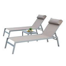 Load image into Gallery viewer, Patio Chaise Lounge Set of 3, Aluminum Lounge Chairs with 5 Adjustable Positions, Outdoor Chaise Lounge for Pool, Deck, Garden, Backyard, Sunbathing (Khaki,2 Lounge Chairs+1 Table)
