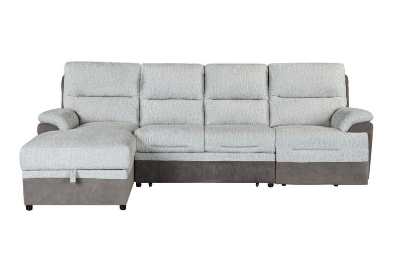 Fabric Sleeper L Shaped Three Piece Sofa Storage Chaise Sectional - Beige / Brown