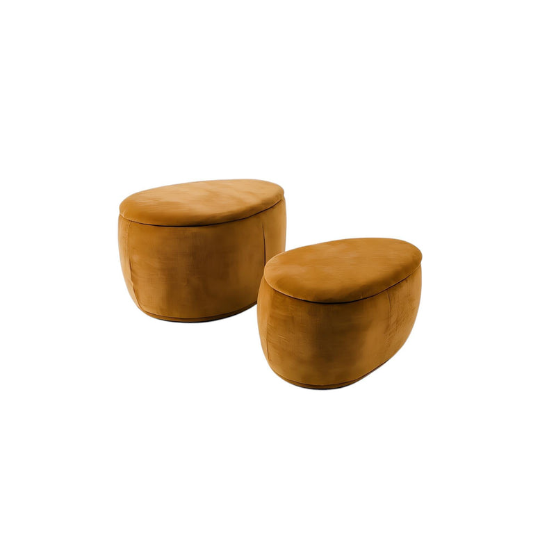 Chenille Oval Ottoman With Storage (Set of 2) - Gold