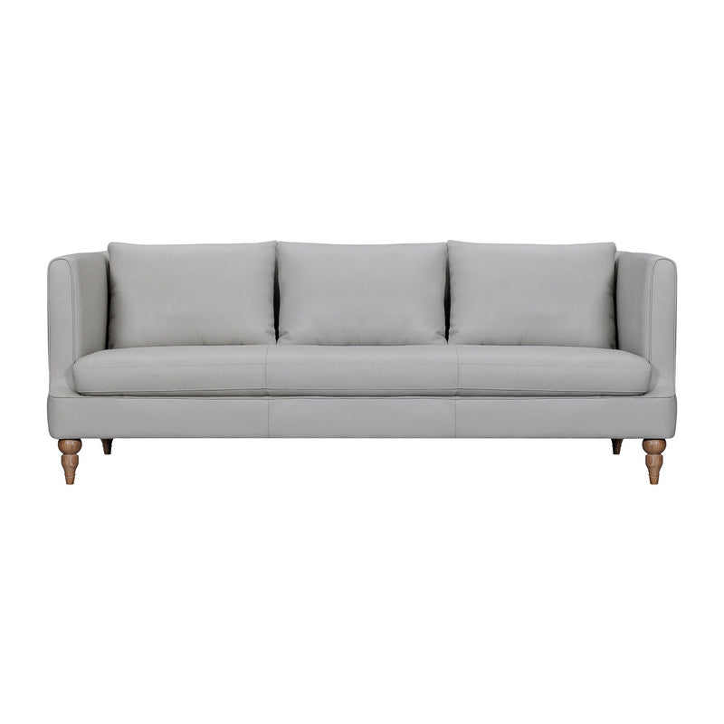 Leather Sofa With Brown Legs - Gray