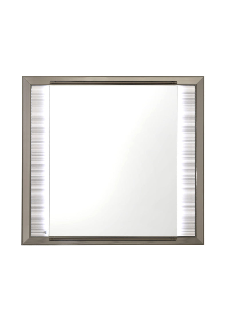 Wood Lighted Dresser Mount Framed Mirror - White / Silver