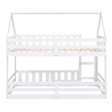 Load image into Gallery viewer, Twin over Twin House Bunk Bed with Fence and Door, White
