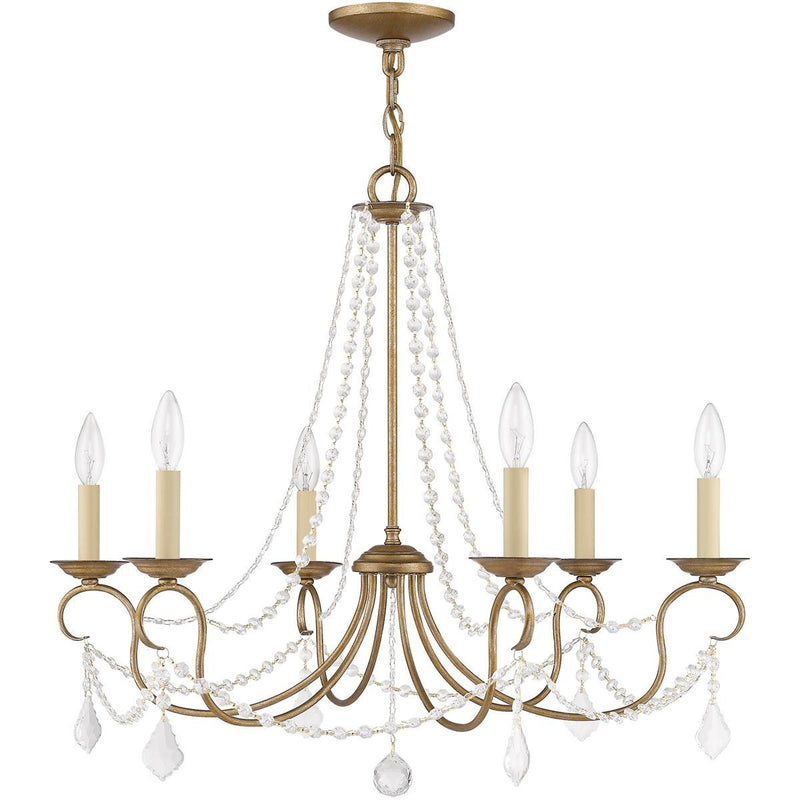 24" Six Light Dimmable Chandelier With Shades - Antiqued Gold