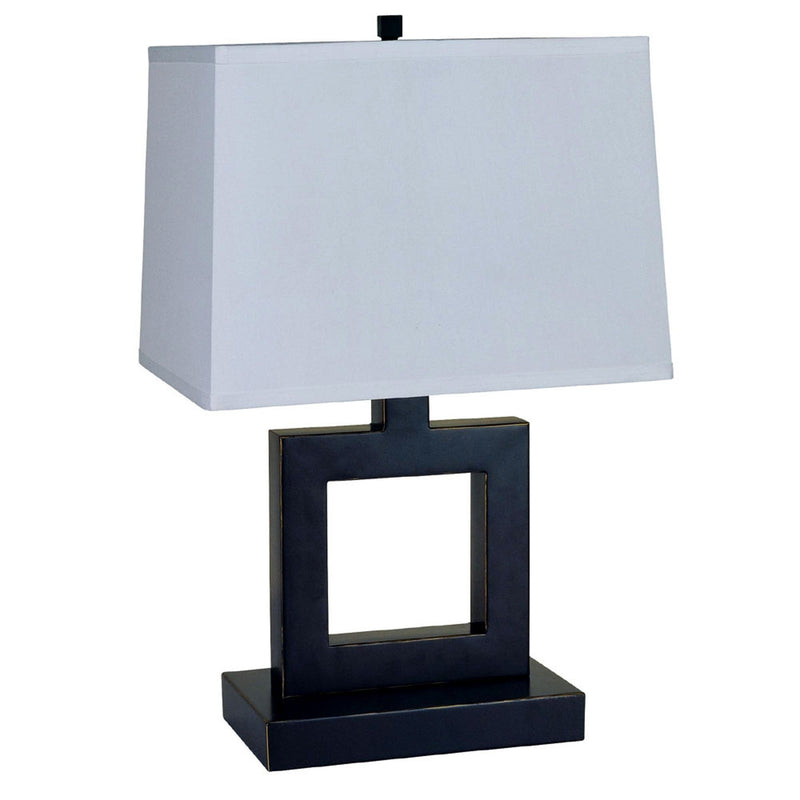 Open Square Table Lamp With White Rectangle Shade - Bronze