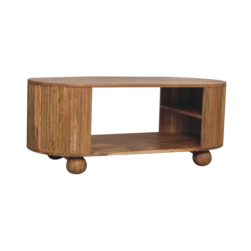 43" Solid Wood Oval Coffee Table With Shelf - Oak