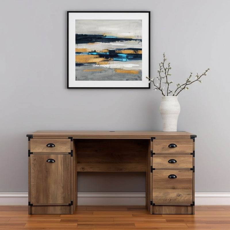 59" Wood Pedestal Computer Desk With Four Drawers - Oak