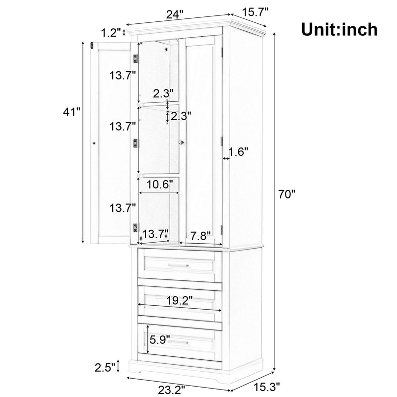 Tall Storage Cabinet With 3 Drawers For Bathroom