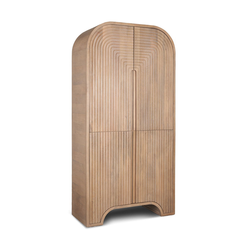 72" Solid Wood Texture Door Arched Cabinet With Four Doors - Natural
