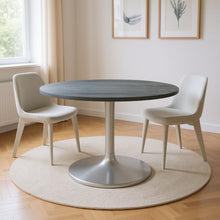Load image into Gallery viewer, 60" Marble And Aluminum Pedestal Base Round Top Dining Room Table - Silver
