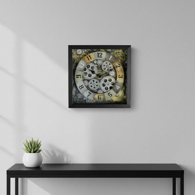 Silent Skeleton Exposed Gear Square Wall Clock - Black / Gold / Silver
