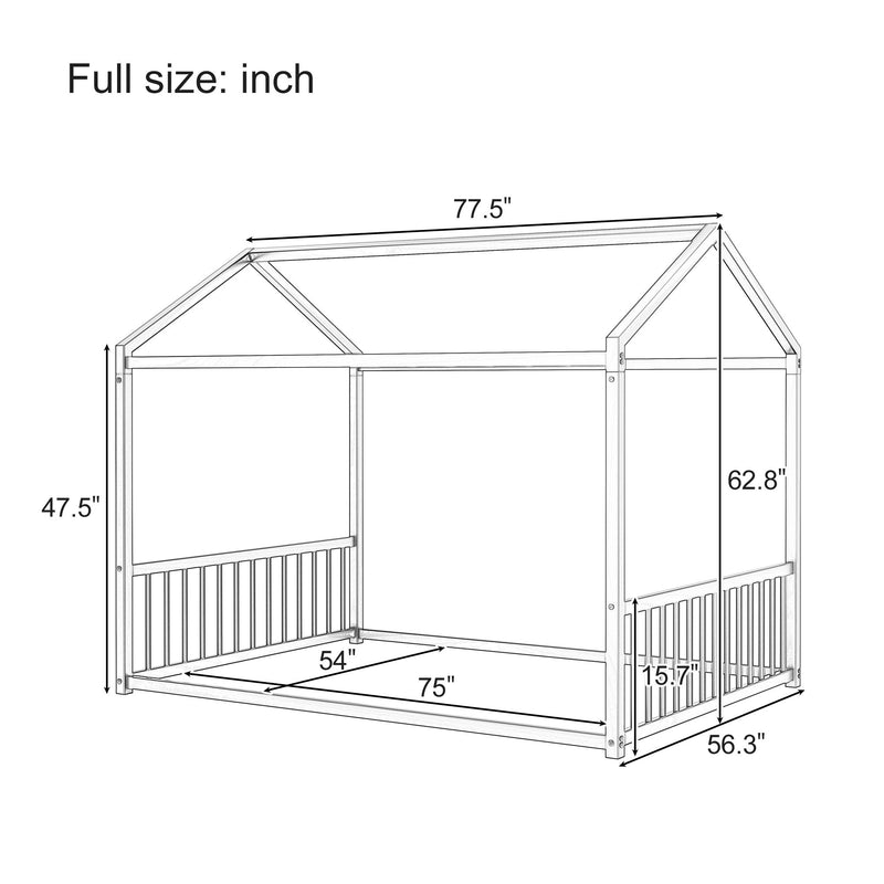 Montessori Style Floor House Shaped Bed With Safety Guardrails