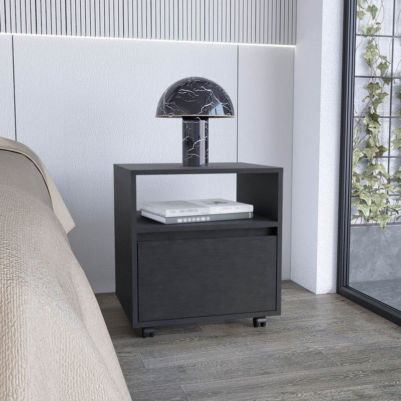 21" One Drawer Faux Wood Nightstand - Black
