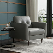 Load image into Gallery viewer, Genuine Leather And Black Tufted Arm Chair 35" - Pesto Green
