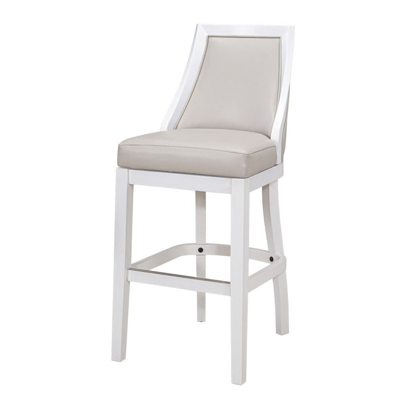 Faux Leather And Solid Wood Bar Height Swivel Bar Chair - Silver And White