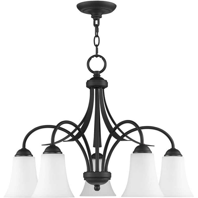 18" Five Light Dimmable Chandelier With Shades - Black