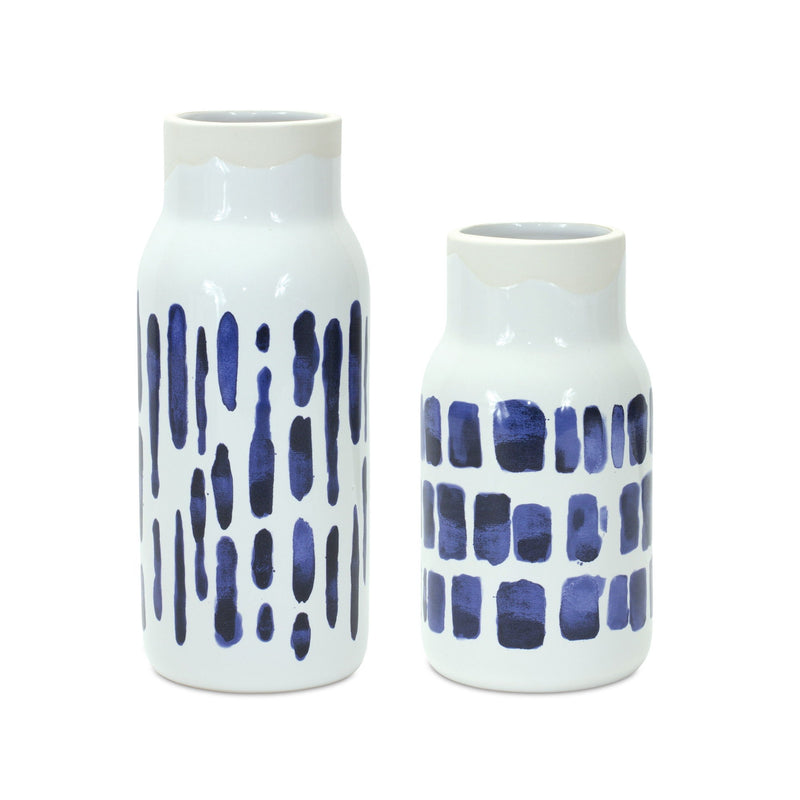Abstract Cylinder Table Vase (Set of 2) - Blue / White