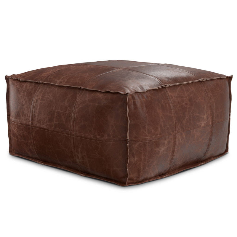26" Leather Pouf Ottoman - Brown