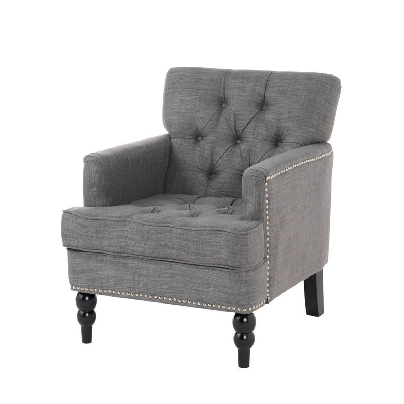 Fabric And Wood Arm Chair - Gray / Black